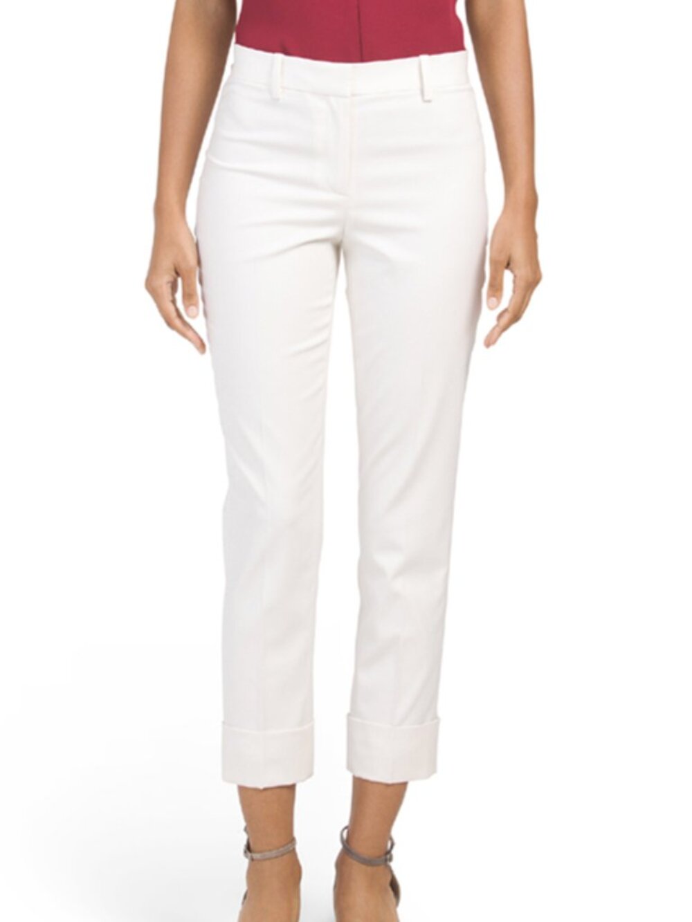 NWT $275 Theory Ivory Cabra Cuff Crop Wool Straight Pants SIZE 2